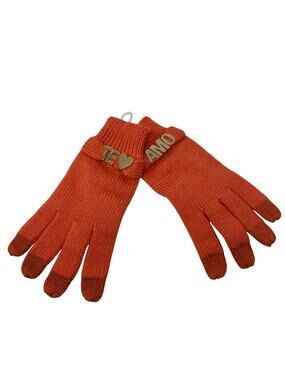 BCBGeneration Knit Gloves Womens One Size Orange Te Amo Gold Tone Metal Detail